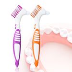 Bvcewilty Denture Brush 2PCS Denture Toothbrushes，Cleaning Brush Double Sided Toothbrush with Multi-Layered Bristles and Rubber Anti-Slip Handle - for Denture Cleaning Care