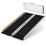 COSTWAY 3FT/4FT/5FT/6FT Wheelchair Ramp, Folding Portable Aluminum Ramp with Transition Plate and Reflective Warning Stickers, Non-Slip Threshold Ramp for Home, Steps & Stairs, 272kg Capacity (4FT)