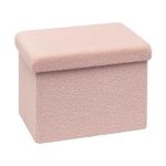 Bonlife Ottoman Seat with Storage,Folding Small Footstool for Living Room,Cube Toy Chest Box,Foot Rest,Sherpa Fabric,Pink,42x32x32cm