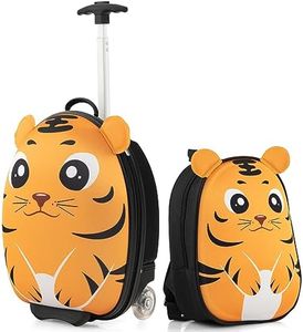 HONEY JOY Kids Luggage, 12” Children Hardshell Backpack & 16” Toddler Travel Rolling Suitcase, 2 Pcs Lightweight Carry On Luggage Set, Kids Luggage with Wheels for Girls & Boys(Orange Tiger)