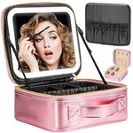 Extrei Gent Makeup Travel Train Case with Mirror LED Light 3 Adjustable Brightness Cosmetic Bag Portable Storage Adjustable Partition Waterproof Makeup Brushes Makeup Jewelry Gift for Women, Roses,