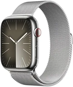 Apple Watch Series 9 [GPS + Cellular 45mm] Smartwatch with Silver Stainless Steel Case with Silver Milanese Loop. Fitness Tracker, Blood Oxygen & ECG Apps, Always-On Retina Display