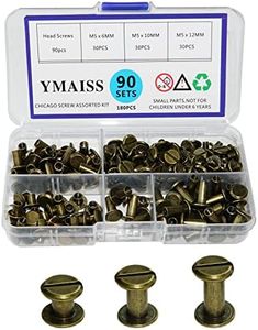 YMAISS 90 Sets Chicago Screws 3 Size 1/4,3/8,1/2in Bookbinding Binding Screw Chicago Button Post Rivets Screw Belt Screws Leather Photo Albums Screw Nail Rivets Studs Round Flat Head,Bronze