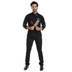 adhyah Black Cooking Chef Coat Side Button Stand Collar Single Breasted Crossneck, Half Sleeves, Snap Button for Men Hotels, Restaurants (L)