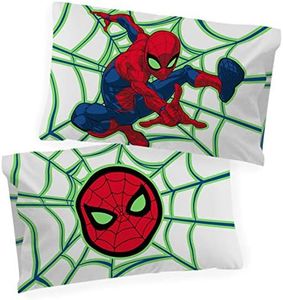 Jay franco Marvel Spiderman Glow in The Dark 2 Pack Reversible Pillowcases - Double-Sided Kids Super Soft Bedding (Official Marvel Product)