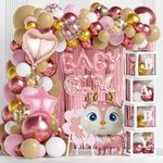 165PCS Rose Pink Baby Shower Party Decorations For Girl- Rose Gold Balloons Boxes with Baby Letters,"baby girl "for Baby Shower, Fringe Curtain Gender Reveal,Birthday Party