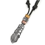 COOLSTEELANDBEYOND Retro Style Mens Womens Old Metal Finished Feather Pendant Necklace Adjustable Black Leather Cord