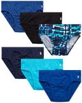 U.S. Polo Assn. Men's Low Rise Briefs - 6 Pack Soft Stretch Cotton Underwear for Men - Men's Briefs with Contour Pouch (S-XL), Blue/Black/Blue Print/Teal, Large