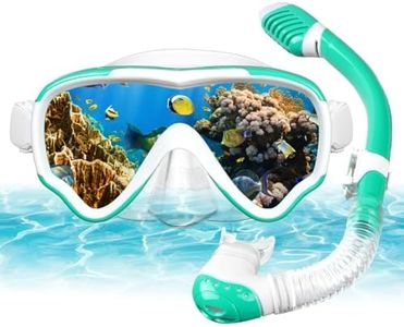AOOSA Kids Snorkel Set, Anti-Fog Tempered Glass Diving Mask Snorkeling Gear, Anti-Leak Panoramic Wide View Snorkelling Goggle, Dry Top Snorkel Kit for Snorkeling Scuba Diving Swimming Travel