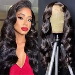 MSGEM Lace Front Wig 13x4 Body Wave Human Hair Wig 180% Density 12A HD Transparent Brazilian Virgin Human Hair For Black Women Natural Color Pre Plucked with Baby Hair 18 Inch