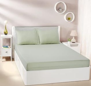 amazon basics 300 TC 100% Cotton Sateen Weave Bedsheet Set with 2 Pillow Covers | King Size (Light Green)