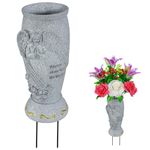 Cemetery Vase, Memorial Grave Vase with Ground Spikes, Angel Vases for Fresh/Artificial Flowers, Grave Flowers Holder for Cemetery Headstone (1Piece, Flowers are NOT Included)