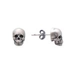 925 Sterling Silver Human Skull Earrings Studs for Men Women Halloween Jewelry, Oxidized