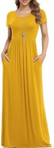 VIISHOW Women's Short Sleeve Floral Dress Loose Plain Maxi Dresses Plus Size Casual Long Dresses with Pockets, Yellow, 3X-Large