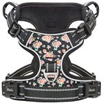 HEELE Dog Harness, No Pull Dog Harness Small, Release on Neck, Front Back Clips Dog Vest Harness Reflective Adjustable Padded Breathable, Easy Control Handle for Walking Training, Floral-Black, S