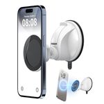 PROfezzion Mirror Phone Holder, Suction Cup Phone Mount Mag safe Rotatable for Bathroom Shower Glass Tile Make-up Gym Live Stream,for iPhone 16 16 Plus 16 Pro 16 Pro Max 15 14 13 12 & All (White)