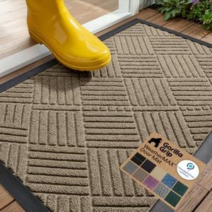 GORILLA GRIP WeatherMAX Door Mat, Indoor Outdoor Use, 35x23, Beige Diamond