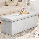 YITAHOME 43 Inches Folding 120L Storage Ottoman Bench, Velvet Footrest with 35mm high Elasticity Sponge seat and Metal Frame for Sturdiness- Holds Upto 680 Lbs (Grey)