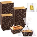 100 Pcs Paper Loaf Pan Mini Disposable Paper Baking Bread Loft Mold Microwave Oven Freezer Baking Pan 100 Pcs Reusable Clear Plastic Bread Bags with Ties for Baked Goods Bakery (3.1 x 1.6 x 1.8 Inch)