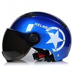Summer Vintage Jet Style Helmet Retro Open-Face Motorcycle Helmets for Men & Women Locomotive Motorbike Half Shell Helmet DOE/ECE Approved Moped Scooter Half Helmet with Sun Visor,blue 1