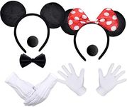 MOVINPE Mouse Ears Headband, White Gloves, Black Foam Nose, Bow Tie, Halloween Cosplay Costume Birthday Party for Boys Girls Women Men Kids Adult (Black&Pink)