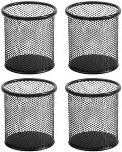 SAYEEC Pen Holder for Desk Wire Mesh Pencil Cup Holder Black Metal Makeup Brush Holder Desktop Stationery Supplies Organizer Art Supply Storage Box Caddy for Office School Home (4 Pack)