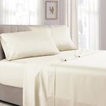 Royal Tradition Made in USA- Low Profile Cotton Sateen Sheets Set (7-10 Inches) King Size-Ivory, 4pc Bed Linens