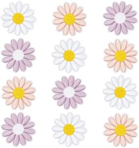 Fabric Iron On Patches, Daisy Flowers in 3 Colors (1.8 x 1.8 in, 12 Pack)