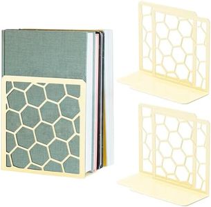 GEOMOD Geometric Honeycomb Yellow Metal Bookends Decorative - Tall Sturdy Book Ends for Shelves - Modern Heavy Duty Bookend Stopper - Office Shelf Book Holder - 6x3.25x6.25 Inches - 2 Pair