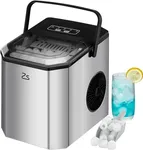 Zstar Ice Maker Countertop with Bullet Ice, 26Lbs/Day, Stainless Steel Portable Ice Machine w/Ice Scoop, 45lb Quiet Design, Self-Cleaning Function and Timer Function for Kitchen Office Home Cafe Bar