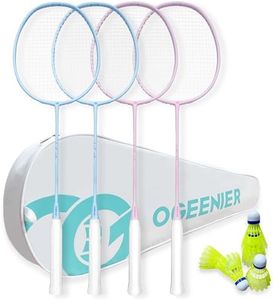 OGEENIER Badminton Rackets Set of 4 for Beginner, Badminton Set with 6 Nylon Shuttlecocks, Lightweight Badminton Racquet for Outdoor Backyard Games