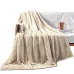 Exclusivo Mezcla Throw Size Fleece Throw Blanket, 127x178 CM Large Fuzzy Sofa Throws, Soft Velvet Plush Blanket for Sofa, Beige Blanket