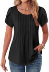 Zeagoo Women's Short Sleeve Shirts Black Casual Petal Sleeve Top Summer Pullover Pleated Flowy Tunic Blouse S