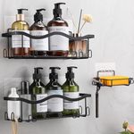 ALOCEO Shower Caddy 3 Pack, Shower Shelf No Drilling Bathroom Wall Storage with Shower Soap Holder, Shower Organiser Kitchen Rack, Black