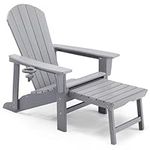 VonHaus Grey Adirondack Chair & Folding Foot Stool - Waterproof HDPE Garden Chair & Lounger with Foldable & Sliding Foot Rest, Wide Armrests & Sloped Back - For Terrace, Patio, Balcony & Outdoors