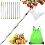TOFFCAEA 4M Fruit Picker, Apple Picker with Telescopic Handle, with Lightweight Stainless Steel Connecting Pole and Basket Fruit Grabber Easy to Assemble, for Home, Orchard, Farm