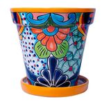 ELTRICOLOR Mexican Pottery Planters with Saucer - Talavera Planter - Mexican Flower Pots - Talavera Mexican Pottery Planters - Mexican Planters Indoor Outdoor – Mexican Pot 5.5" H Marigold