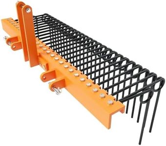 72 Inch Pine Straw Needle Rake for Tractors, 8mm 30pcs Spring Steel Tines, Durable Powder Coated Landscape Rake Fits Cat1 3 Point Hitch, Orange Black Color