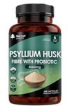 Fibre Supplement 4000mg Psyllium Husk With Probiotic Acidophilus - High Strength - Natural Soluble Fiber Supplement From Plantago Ovata Seeds, 360 Psyllium Husks capsules Vegan, Made in UK by New Leaf