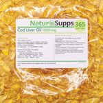 Natur Supps Cod Liver Oil Capsules High Strength 1000mg, 365 Omega 3 Softgels, EPA DHA Vitamin A Vitamin D3, 1 Year Supply, Gluten Free, UK Made