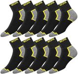 SOXCO Quarter Work Socks Men 9-12 Black High Ankle Socks Women 4-7, 10 Pairs, 12-15