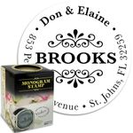 Customized Monogram Address Stamp - Self Inking Home Address Stamp for Envelopes - Large, Circle Shaped Design with Modern Font - (MOAD015-SI) - Refillable Stamp with Locking Bottom Cover