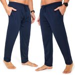 CityComfort Mens Pyjama Bottoms - Jersey Lounge Pants with Pockets, Pack of 2 (L, Navy/Navy, Drawstring Waist)