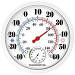 Indoor Outdoor Thermometer Hygrometer - 10 Inch Thermometer Room Temperature Garden Thermometer Outdoor Waterproof Wall Hanging Thermometer for Patio (White)