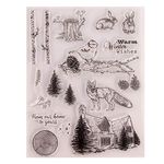 Winter Tree Branches Bird Rabbit Fox House Silicone Stamps for Card Making and Scrapbooking Warm Wishes Clear Rubber Stamps (T1615)