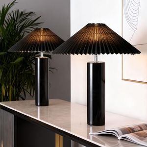 EOEYYOYB Ceramic Table Lamps for Bedroom Set of 2, Adjustable Shade Lamps for Night Stands, Modern Cylindrical Nightstand Table Lamps 5W E26 for Bedroom Bedside Buffet, Black
