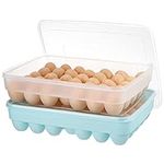 Lyellfe 2 Pack Plastic Egg Holder, 68 Egg Container with Clear Lid for Fridge, Stackable Kitchen Egg Tray for Refrigerator, Countertop, Kitchen