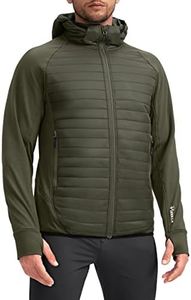Pudolla Men's Lightweight Puffer Jacket Winter Thermal Running Jacket Hybrid Waterproof Down Coat for Golf Hiking, Olive Green, Large