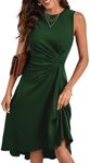 Happy Sailed Cocktail Dresses for Women Summer Sleeveless Pleated Ruched Waist High Waist Slim Fit Irregular Hem A-Line High Low Midi Wedding Guest Party Dress Blackish Green Small