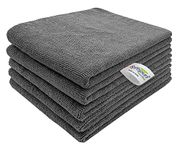 SOFTSPUN Microfiber Cleaning Cloths, 50X50 cms 5 pcs Towel Set 340 GSM Grey! Highly Absorbent Lint and Streak Free Multipurpose Wash Cloth for Kitchen Car Window Stainless Steel Silverware.